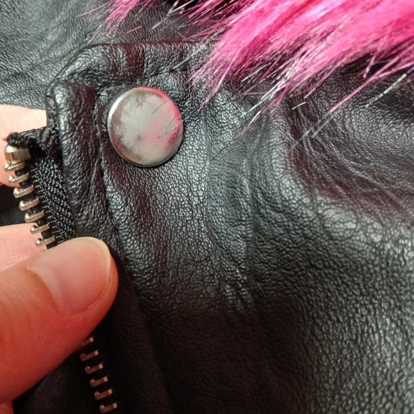 Special One International Black Motorcycle Jacket w/ Pink Faux Fur Collar Size M - Picture 10 of 16